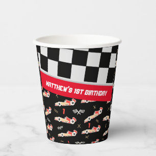 Gobelets En Papier Voiture de course Noir et Rouge Premier anniversai