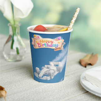 Gobelets En Papier Voiture de course nuage papier d'anniversaire