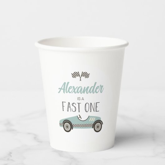 Gobelets En Papier Voiture Fast One bleue Race Anniversaire (Recto)