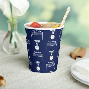 Gobelets En Papier Volleyball Ball & Net Marine Blue Anniversaire Nom