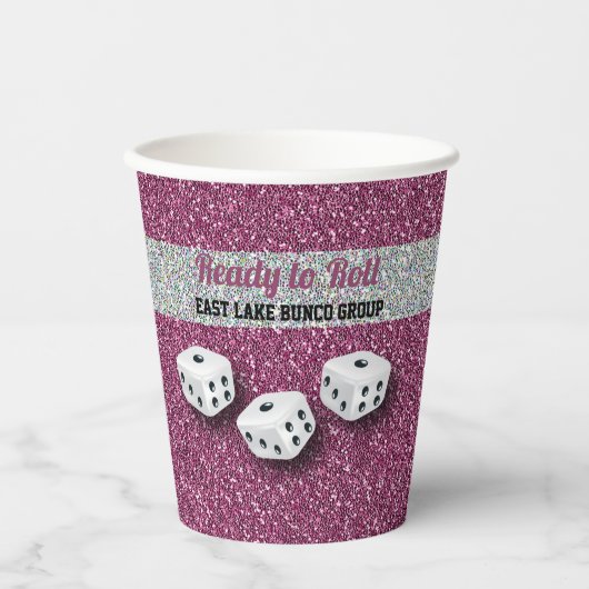 Gobelets En Papier Votre nom Pink Sparkel Dice Bunco (Recto)