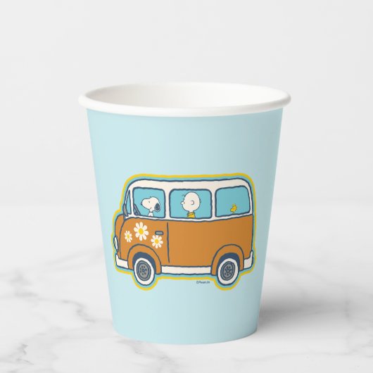 Gobelets En Papier Voyage sur route | Peanuts Road Trip Van (Recto)