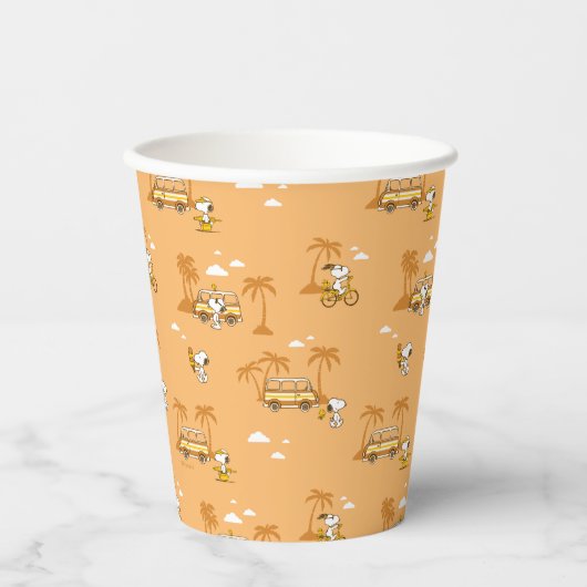 Gobelets En Papier Voyage sur route | Peanuts Snoopy Beach Motif (Recto)