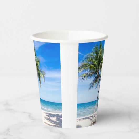 Gobelets En Papier Vue sur la mer avec palmiers sur la plage (Gauche)