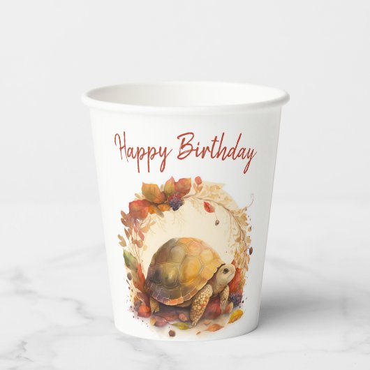 Gobelets En Papier Vues automne / automne Tortoise - fête d'anniversa (Verso)