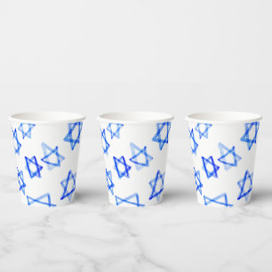 Gobelets En Papier Watercolor Fun Messy Cool Blue Star de David