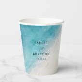 Gobelets En Papier Watercolor Ocean Summer Blue Beach Wedding (Verso)