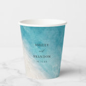 Gobelets En Papier Watercolor Ocean Summer Blue Beach Wedding (Recto)