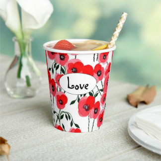 Gobelets En Papier Watercolor poppy flowers botanical