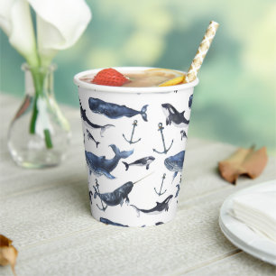 Gobelets En Papier Watercolor Whale & Anchor Pattern