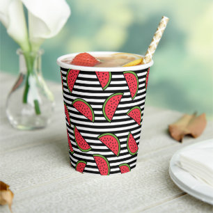Gobelets En Papier Watermelon sur Motif Black & White Stripes