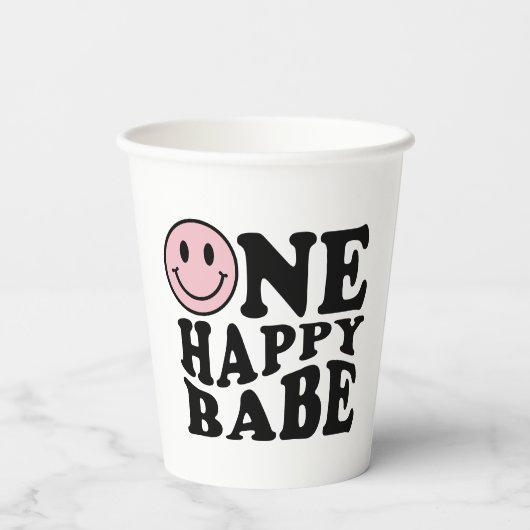 Gobelets En Papier Wavy Rose Preppy Smile One Happy Babe (Verso)