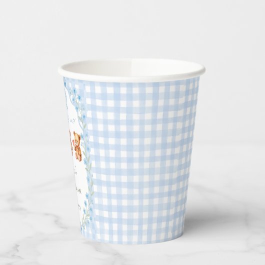 Gobelets En Papier We Can Bearly Wait Blue Gingham Baby Shower (Gauche)