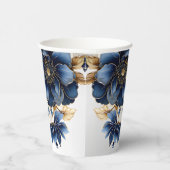 Gobelets En Papier Wedding Navy Blue White Golden Floral Silver (Droite)
