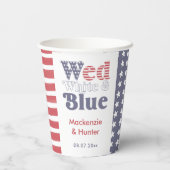 Gobelets En Papier Wedding shower de Couples Bleu Blanc Rétro (Verso)