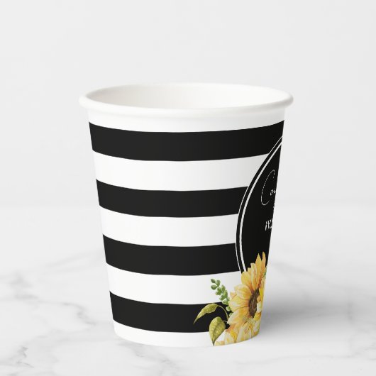 Gobelets En Papier Wedding shower Tournesol noir et blanc (Recto)