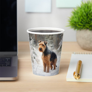 Gobelets En Papier Welsh Terrier Qu'il neige Noël