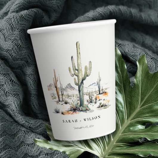 Gobelets En Papier Western Boho Cactus Mariage du paysage du désert