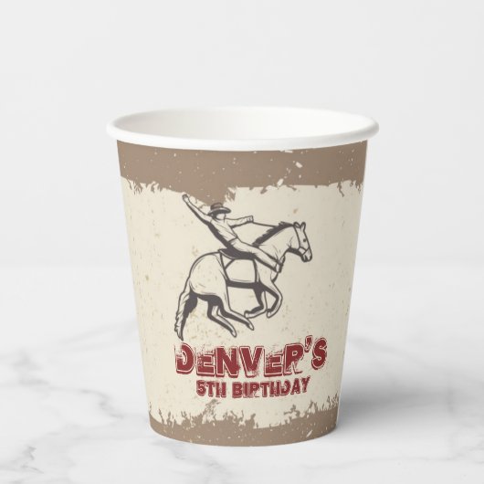 Gobelets En Papier Western Rodeo Cowboy fête d'anniversaire (Verso)