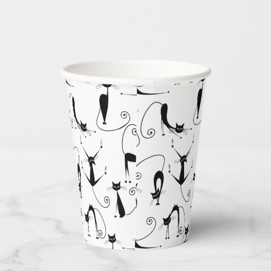 Gobelets En Papier Whimsical Skinny Motif de chat noir (Droite)