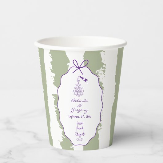 Gobelets En Papier Whimsical Stripes Handwritten Painted Wedding (Recto)