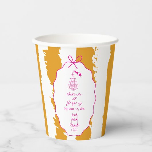 Gobelets En Papier Whimsical Stripes Handwritten Painted Wedding (Recto)
