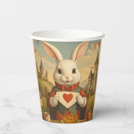 Gobelets En Papier Whimsical White Rabbit Hearts Enchanted Wonderland (Verso)