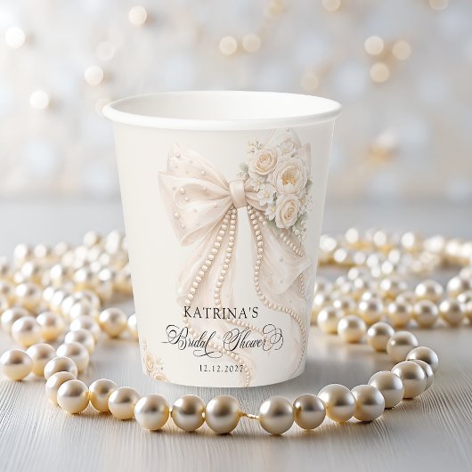 Gobelets En Papier White Bow Floral Bridal Shower
