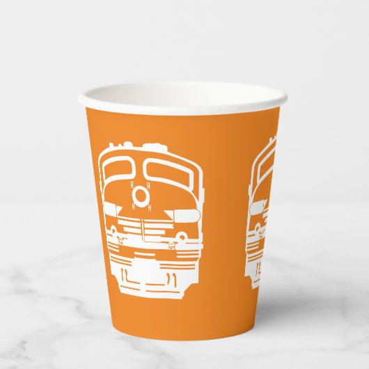 Gobelets En Papier White Modern Train Engine sur Orange Arrière - pla (Recto)