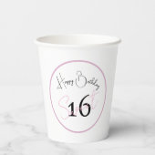Gobelets En Papier White Sweet 16 Pink & Black Script Paper cup (Verso)