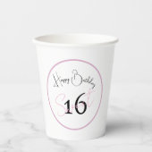 Gobelets En Papier White Sweet 16 Pink & Black Script Paper cup (Recto)