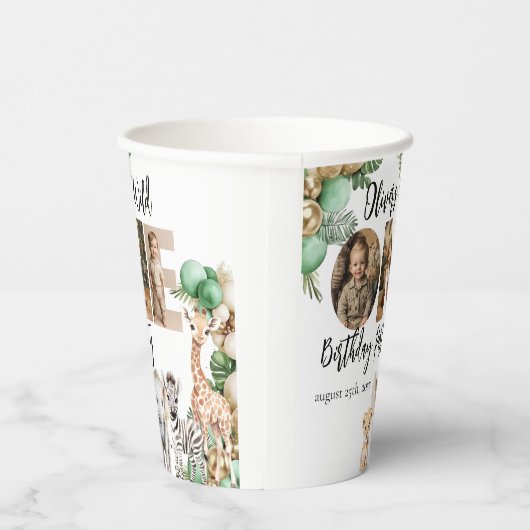 Gobelets En Papier Wild One Birthday Safari photo d'animal (Droite)