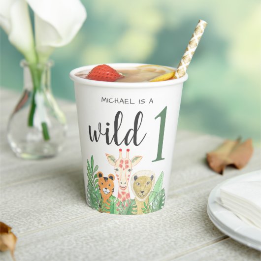 Gobelets En Papier Wild One Jungle Green 1er anniversaire (Insitu)