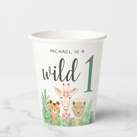 Gobelets En Papier Wild One Jungle Green 1er anniversaire (Recto)
