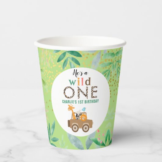 Gobelets En Papier Wild One Jungle Safari Animaux 1er anniversaire (Recto)