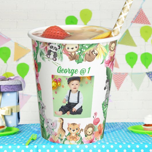 Gobelets En Papier Wild One Jungle Safari Thème 1er anniversaire fête