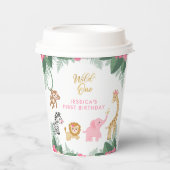 Gobelets En Papier Wild ONE - Pink Safari Girl's premier anniversaire (Recto)