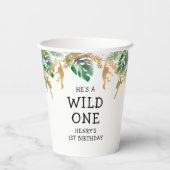Gobelets En Papier Wild One Safari 1er Anniversaire Vert Or Blanc (Verso)