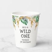Gobelets En Papier Wild One Safari 1er Anniversaire Vert Or Blanc (Recto)
