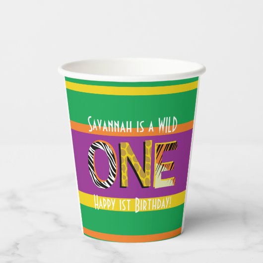 Gobelets En Papier Wild One Safari 1ère fête d'anniversaire Enfants (Verso)
