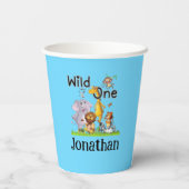 Gobelets En Papier Wild One Safari Animals 1st Birthday cartoon Invit (Verso)