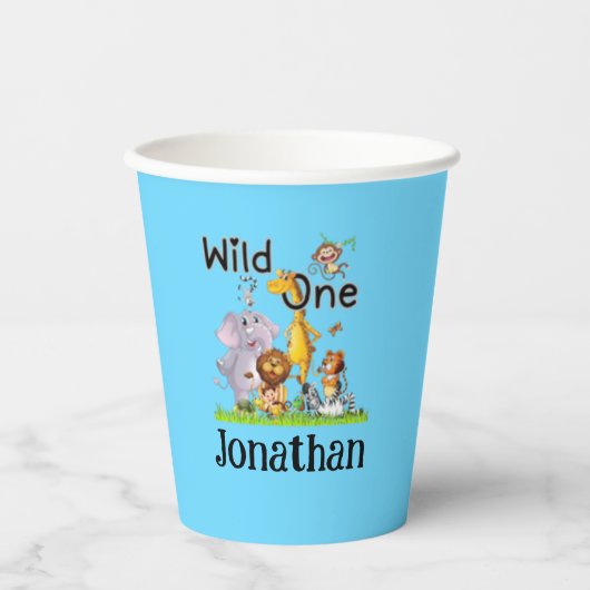 Gobelets En Papier Wild One Safari Animals 1st Birthday cartoon Invit (Recto)