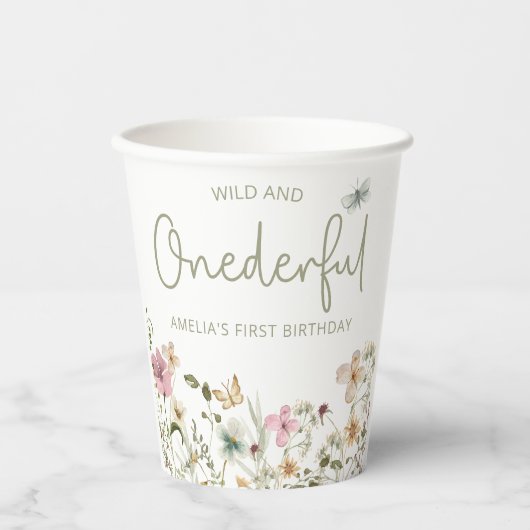 Gobelets En Papier Wild & Onedering Fleur sauvage 1er anniversaire fê (Recto)