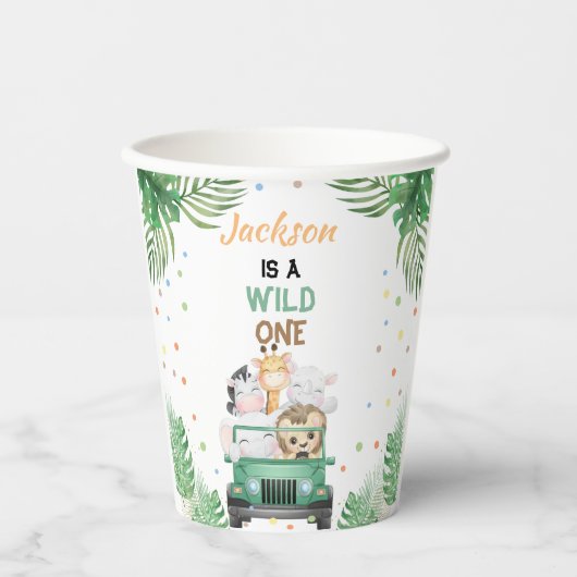 Gobelets En Papier Wild Un Anniversaire Invitation Safari Animaux Bal (Recto)