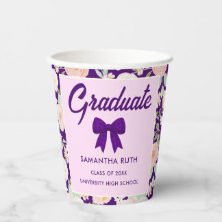 Gobelets En Papier Wildflower Purple Gingham Bow Graduation Party