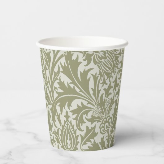 Gobelets En Papier William Morris Thistle Sage Green Motif (Verso)