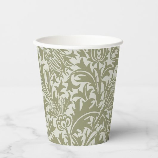 Gobelets En Papier William Morris Thistle Sage Green Motif (Recto)