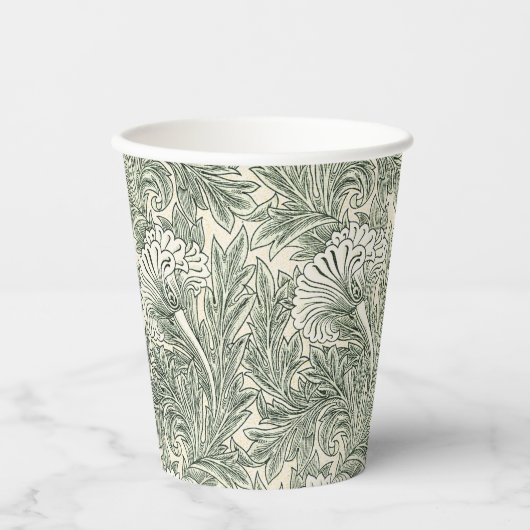 Gobelets En Papier William Morris tulip fond textile vert (Recto)