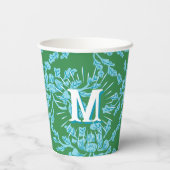 Gobelets En Papier Winding Peony Woodcut in Green + Aqua Personalized (Verso)