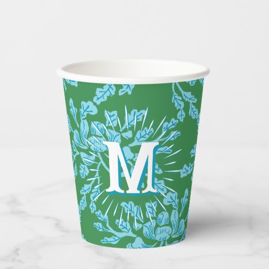 Gobelets En Papier Winding Peony Woodcut in Green + Aqua Personalized (Recto)